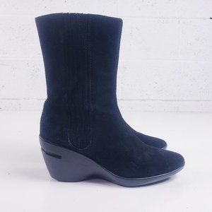 Cole Haan Women's 8.5 Kirsten Black Suede Wedge Mid-Calf Boots Pull-O